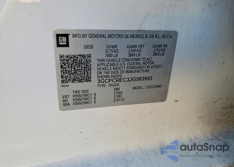 2018 Chevrolet Silverado C1500 Lt z USA, uszkodzony, nr VIN 3GCPCREC3JG593993